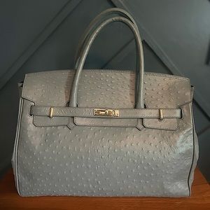 Pavoni Custom Made Gray Ostrich Leather Classic Satchel Handbag Gold Har…